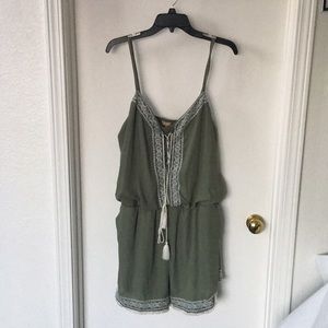 Olive And lace shirt romper